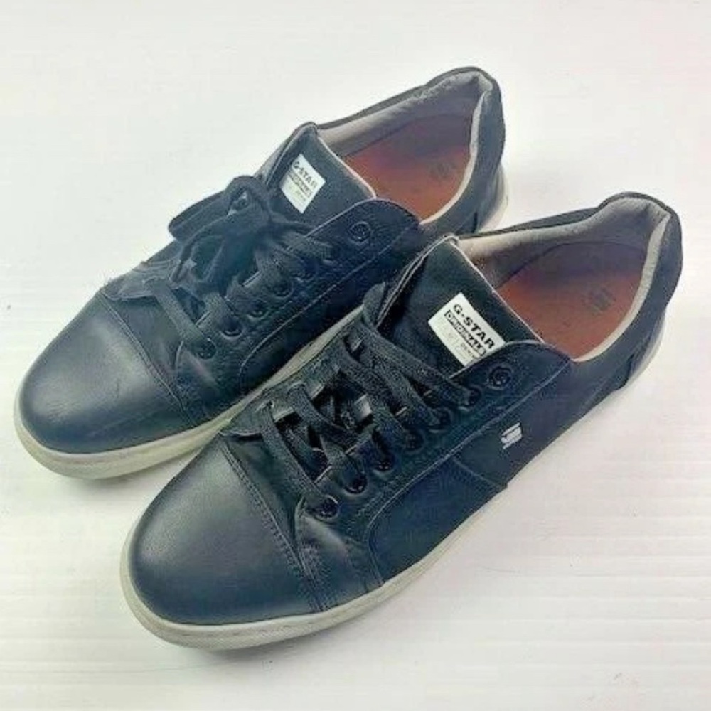 G-STAR RAW Mens Leather Low Top Sneakers Size 12 Black/White